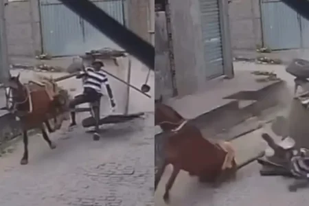 Idoso fica ferido após perder o controle da carroça em Feira de Santana