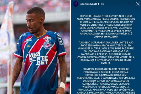 Ademir tem número vazado e sofre ataques racistas; jogador se manifesta