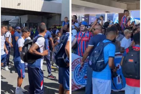 Bahia chega ao aeroporto de Salvador e é recebido com festa pela torcida