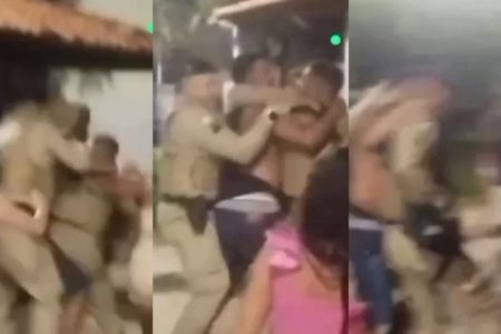 Homem parte pra cima de policiais após ser denunciado por som alto em Feira de Santana