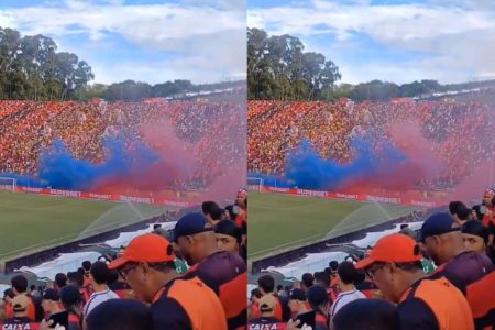Fumaça azul aparece no Barradão e torcedores do Bahia ironizam: “Chá revelação de quem seria campeão”