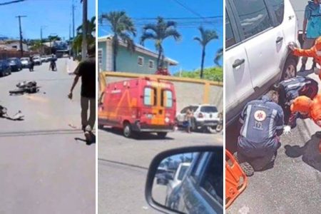 Motociclista fica preso debaixo de carro após acidente em Lauro de Freitas