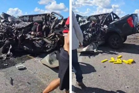 Homem que dirigia caminhonete carregada de maconha morre após bater contra um ônibus na Bahia