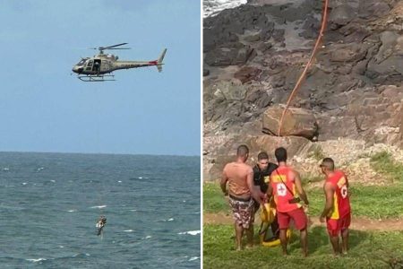 Vítimas de afogamento são resgatadas por helicóptero no Farol da Barra
