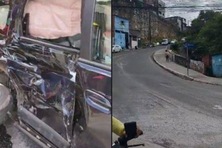 Caminhão perde o freio, desce ladeira e atinge dois carros na Fazenda Grande do Retiro