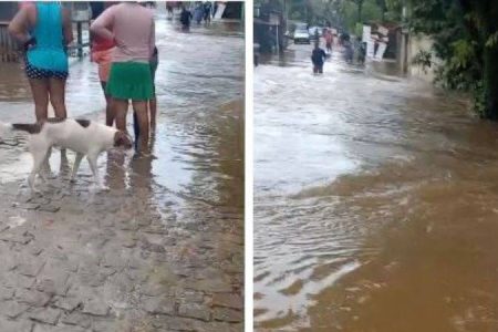 Fortes chuvas fazem rio transbordar em Ilha de Vera Cruz e deixam moradores desabrigados