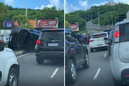 Caminhonete de luxo capota e atinge outro veículo Avenida Luís Eduardo Magalhães