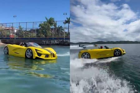 Jet-ski em forma de Lamborghini vira sensação na orla de Salvador
