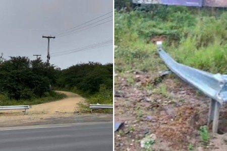 Moradores removem guard rail instalado pelo DNIT na BR-101, em acesso a Cruz das Almas