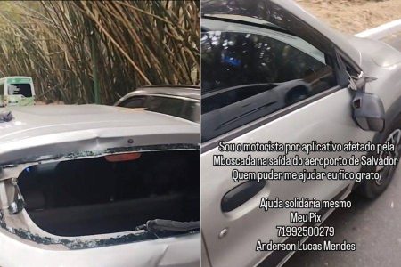 Motorista de aplicativo lança rifa solidária após emboscada em Salvador; veja estado do carro