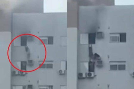 Mulher se pendura em suporte de ar-condicionado e salva duas pessoas em incêndio no PR Mulher se pendura em suporte de ar-condicionado e salva duas pessoas em incêndio no PR