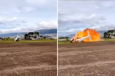 Avião cai e explode após decolagem em aeroporto na Venezuela