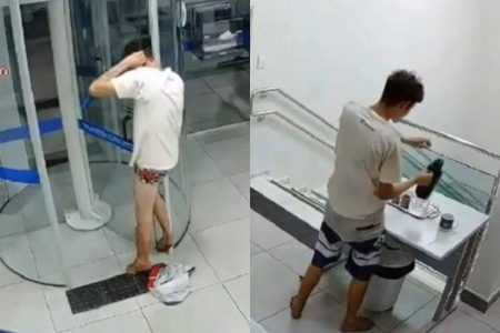 Ladrão invade agência bancária e fica preso de cueca na porta giratória em Minas Gerais