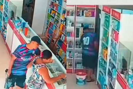Câmera flagra casal furtando produtos em farmácia de Irecê