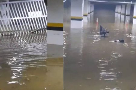 Garagem da Assembleia Legislativa alaga após forte chuva em Salvador