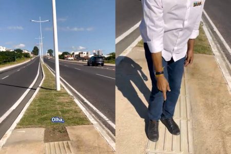 Obra entregue por Jerônimo tem piso tátil que termina em poste e gera críticas