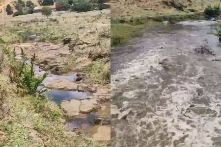 Vídeo mostra água surgindo em rio que estava completamente seco em Amargosa
