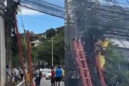 Técnico de internet fica preso em fiação elétrica e sofre queimaduras graves em Salvador