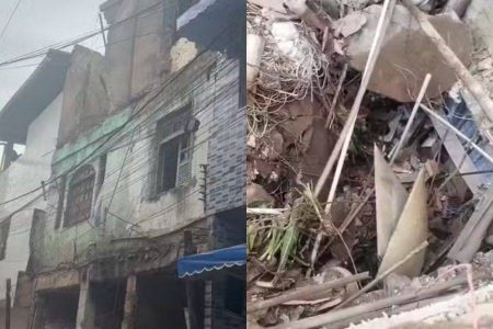 Desabamento de parte de prédio interdita rua e deixa moradores sem energia na Boca do Rio