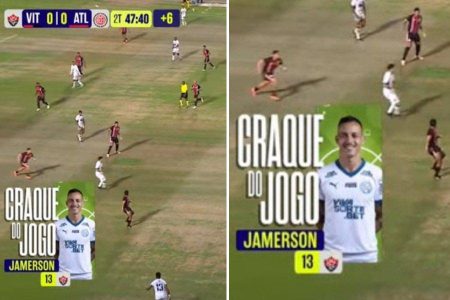 Gafe da TVE mostra jogador do Bahia no lugar do Craque do Jogo do Vitória e viraliza