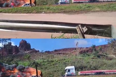 Ônibus de turismo pega fogo em rodovia e desce em chamas; veja vídeo