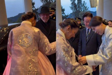 Janja utiliza traje típico durante visita ao lado de Lula na Coreia do Sul