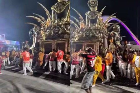 Alegoria atinge equipe de apoio e deixa três feridos após desfile na Sapucaí