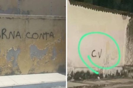 Muros pichados com siglas Cv assustam moradores de condomínio em Stella Maris
