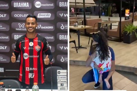 Ex-Vitória, Mateus Gonçalves publica vídeo do reencontro com a filha após 8 meses preso