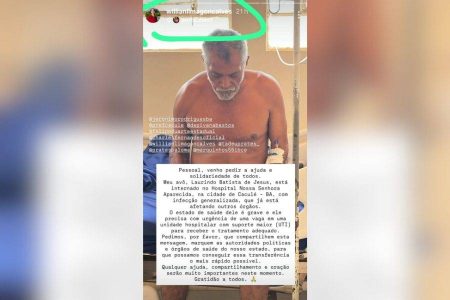Vice-prefeito de Caculé compartilha apelo por vaga de UTI para idoso em estado grave na fila da regulação