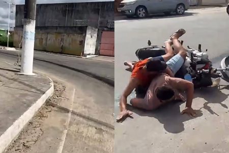 Motociclista cai após derrapar em óleo na pista em Conceição do Jacuípe