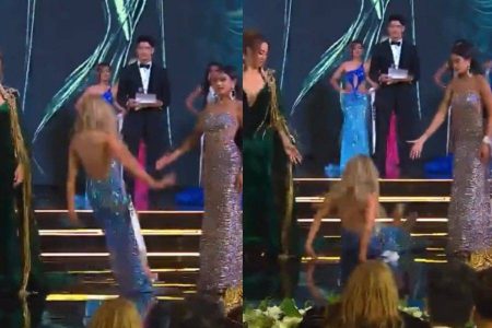 Miss Brasil sofre tombo em final internacional e vídeo viraliza nas redes