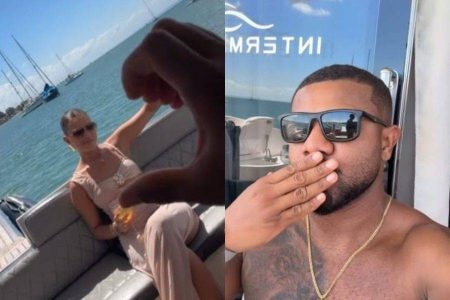 Davi Brito curte passeio de barco com nova namorada em Salvador