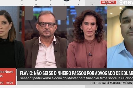 Flávio Bolsonaro deixa jornalistas da GloboNews em saia justa ao citar contrato de R$ 160 milhões entre Vorcaro e emissora