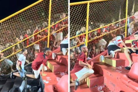 Torcedores mirins do Vitória sobem escadarias do Barradão de joelhos após classificação histórica sobre o Flamengo