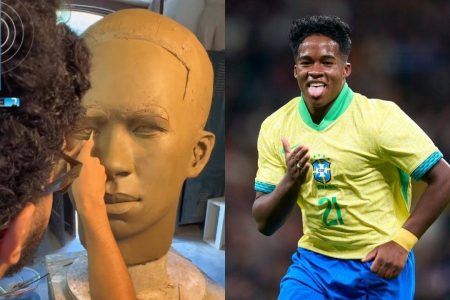 Endrick vira boneco gigante e entra para galeria de craques em Olinda