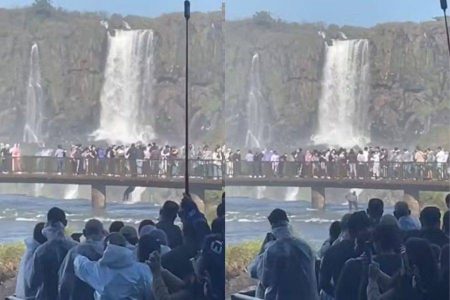 Turista se pendura em passarela e pula nas Cataratas do Iguaçu após derrubar celular