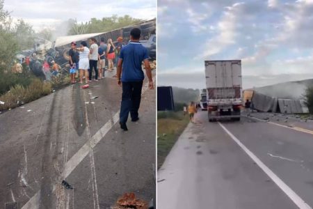 Tragédia na BR-116: colisão entre caminhão e van deixa 16 mortos no interior da Bahia