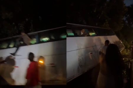 Ônibus com estudantes de Camacã sai da pista na BR-101 após tentar evitar acidente
