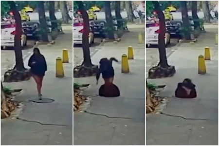 Câmera registra mulher sendo “engolida” por bueiro no Rio de Janeiro