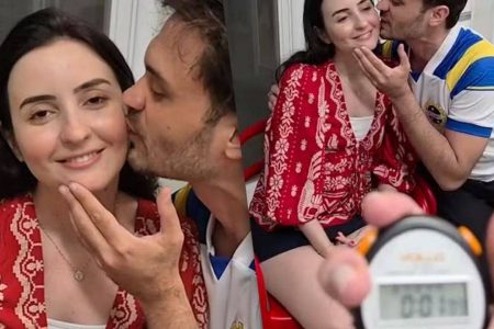 Casal brasileiro entra para o Guinness com recorde de beijos em 30 segundos 