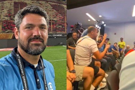 Repórter da Globo bate boca com jornalista e interrompe coletiva antes de França x Marrocos na Copa
