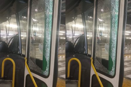 Passageiro fica ferido após ônibus ser atingido por pedrada na Estação Acesso Norte