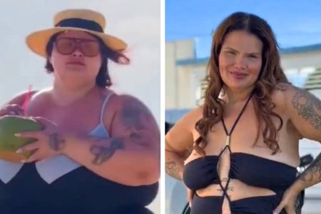 Após perder 100kg, Thais Carla viraliza ao mostra antes e depois com trajes de banho