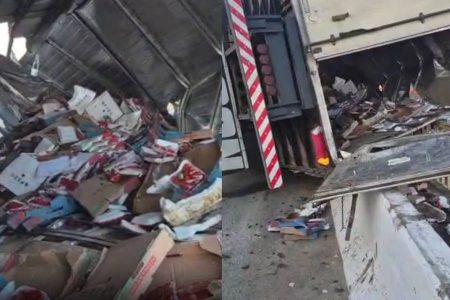 Cerca de três toneladas de morangos são saqueadas após caminhão tombar na BR-324