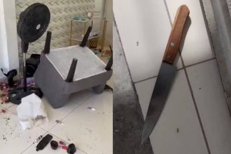 Manicure é atacada com faca dentro de salão e suspeita destrói estabelecimento na Bahia