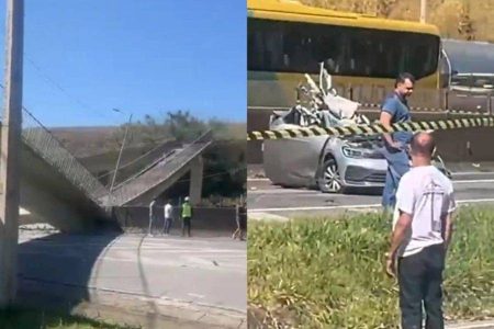 Passarela desaba após ser atingida por caminhão e deixa dois mortos em SP
