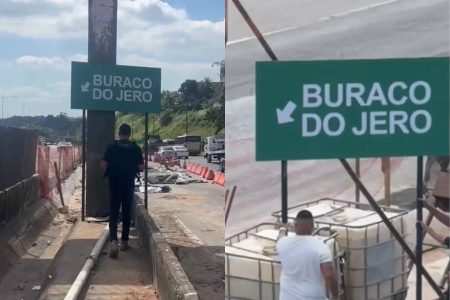 “Buraco do Jero”: Sandro Filho ‘inaugura’ placa em cratera na BR-324