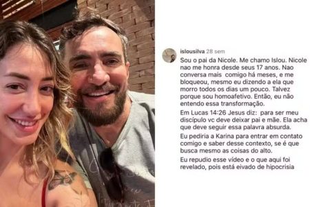 Pai de influencer Nicole Louise relata afastamento e diz sofrer: “Dor de luto