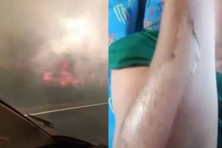 Ônibus com pacientes atravessa incêndio na BA-160 e deixa 19 feridos no oeste da Bahia
